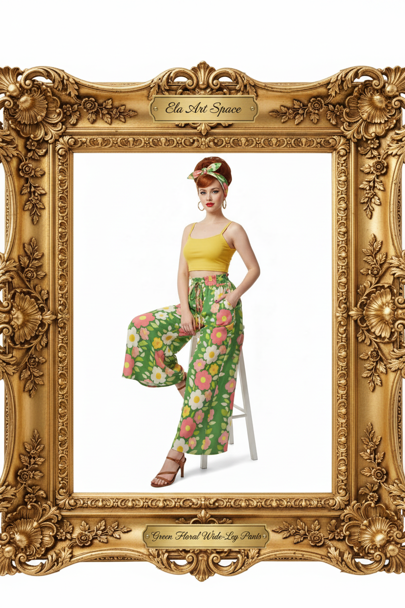 Rama — Green Floral Wide-Leg Pants