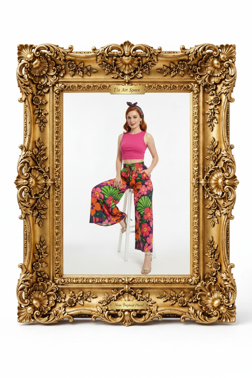 Rama — Neon Tropical Floral Wide-Leg Pants