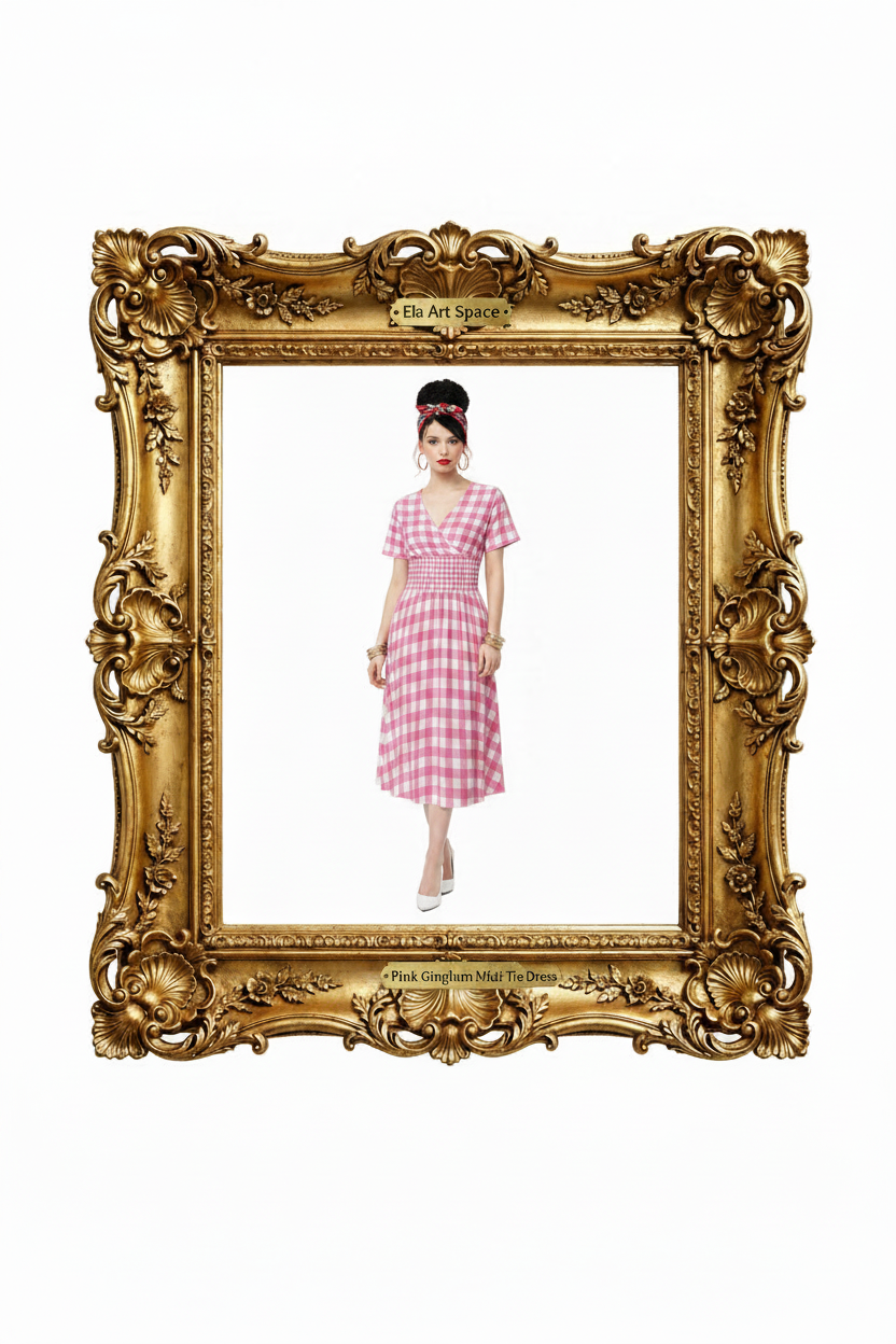 Rama — Pink Gingham Midi Dress