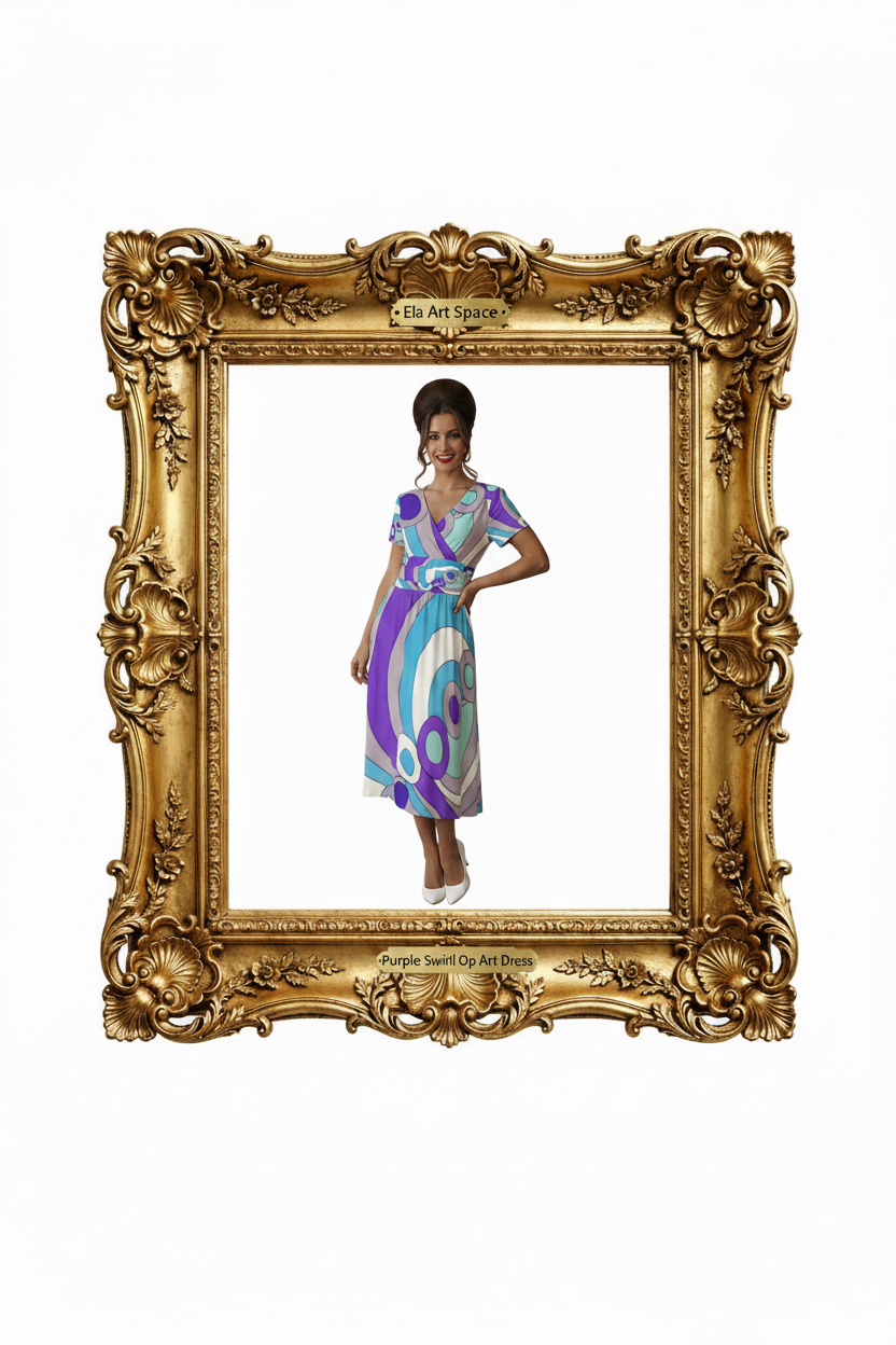 Rama — Purple Swirl Op Art Dress