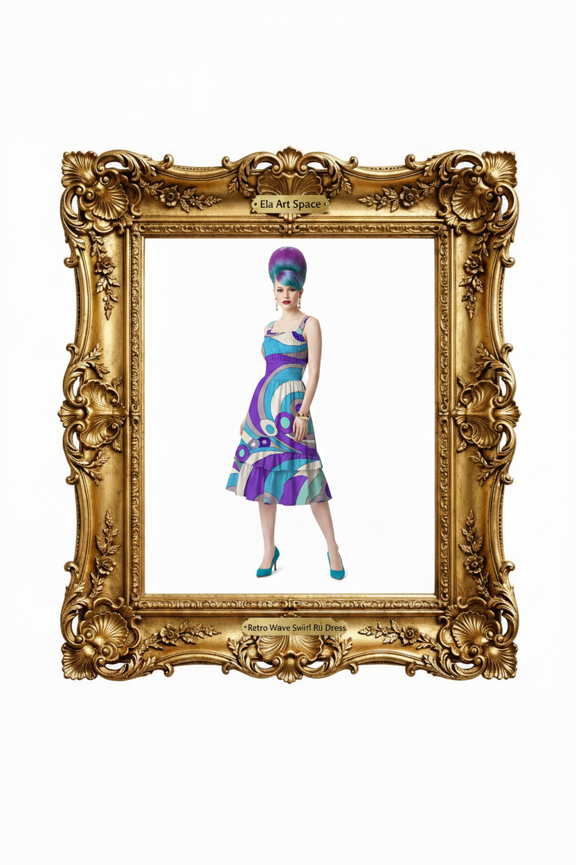 Rama — Retro Wave Swirl Ruffle Dress