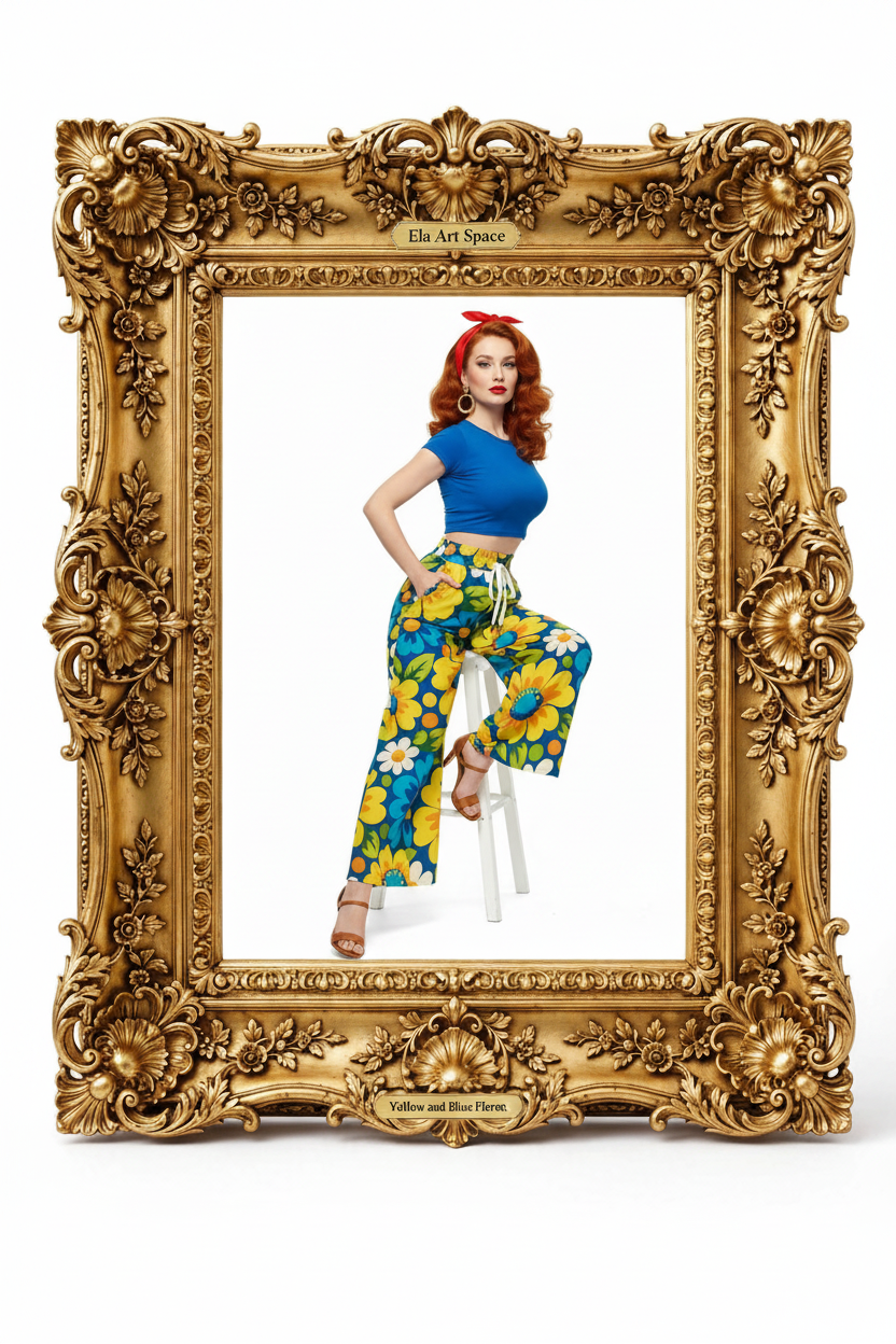 Rama — Yellow and Blue Floral Wide-Leg Pants
