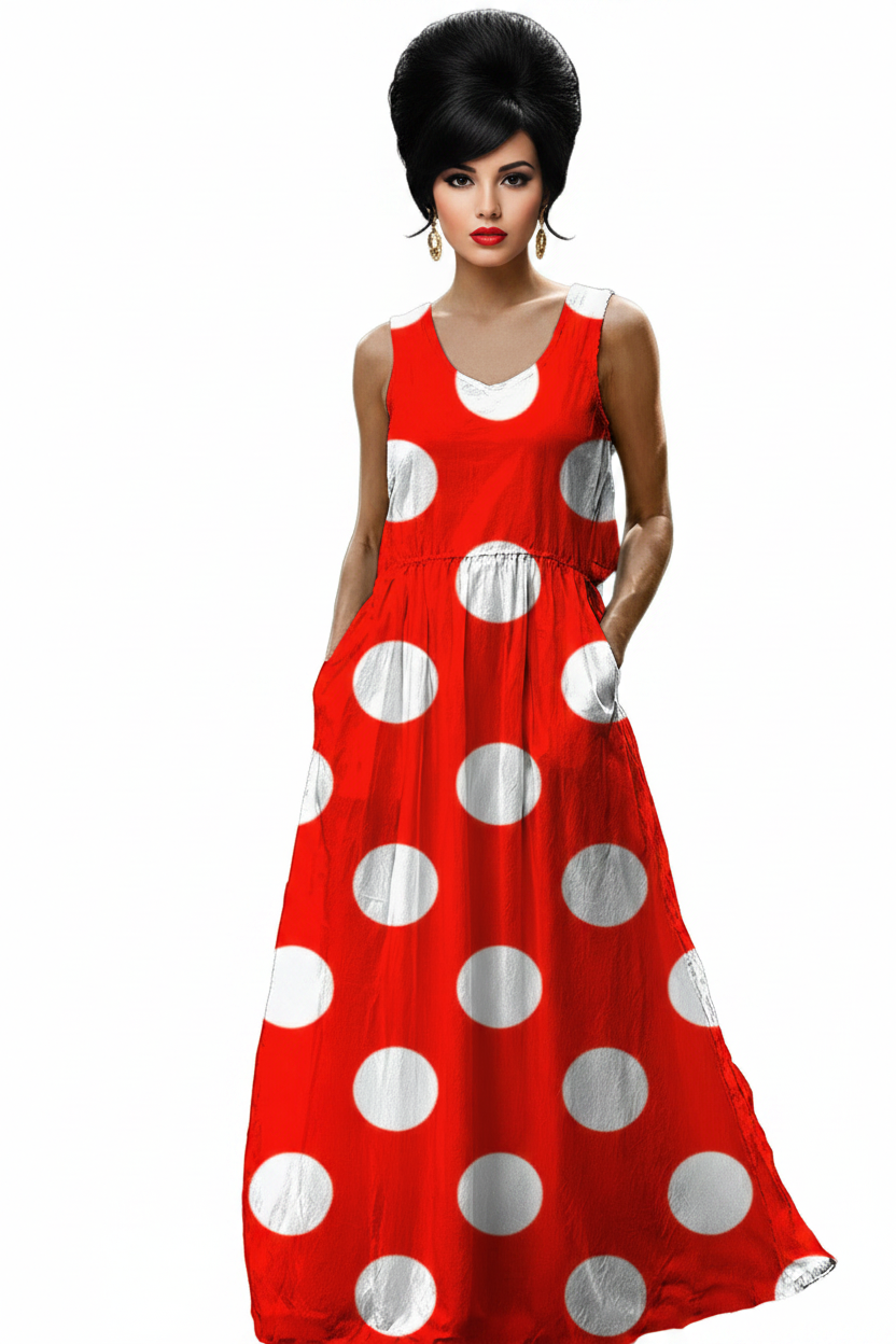 Red Polka Dot Maxi Dress — White BG New Head