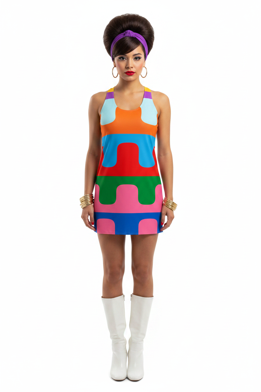 Retro Color Block Dress Model 1