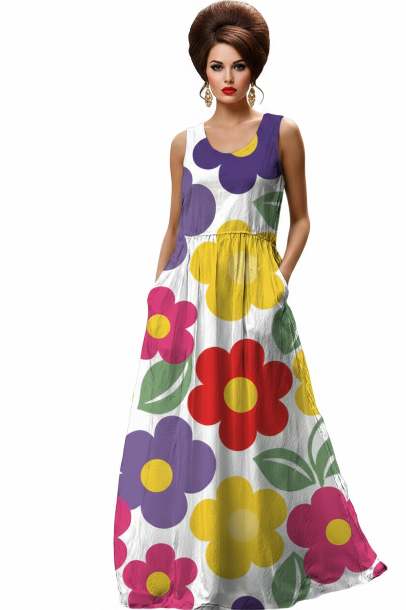 Retro Daisy Maxi Dress — New Head White BG