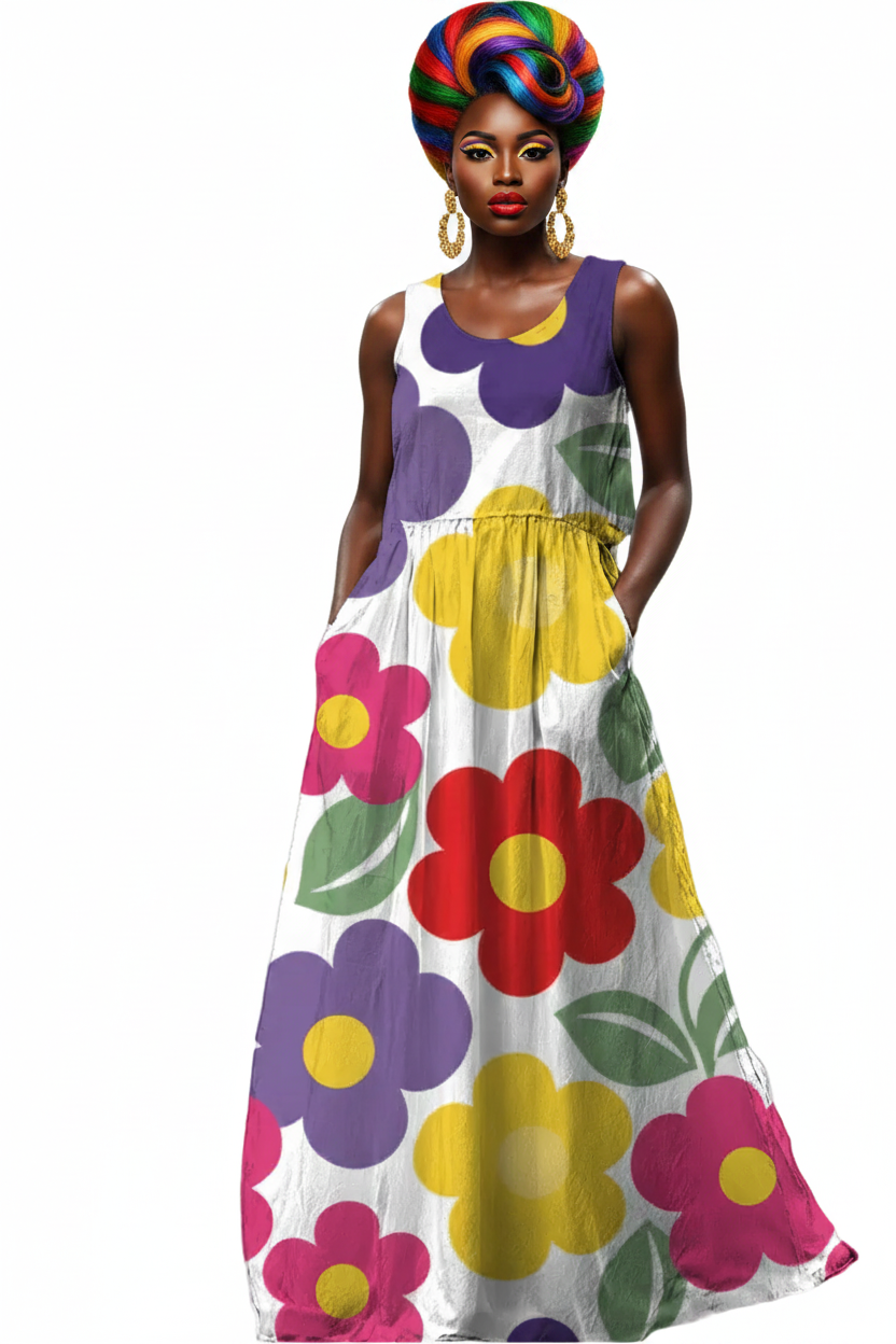 Retro Daisy Maxi Dress — pełna sylwetka