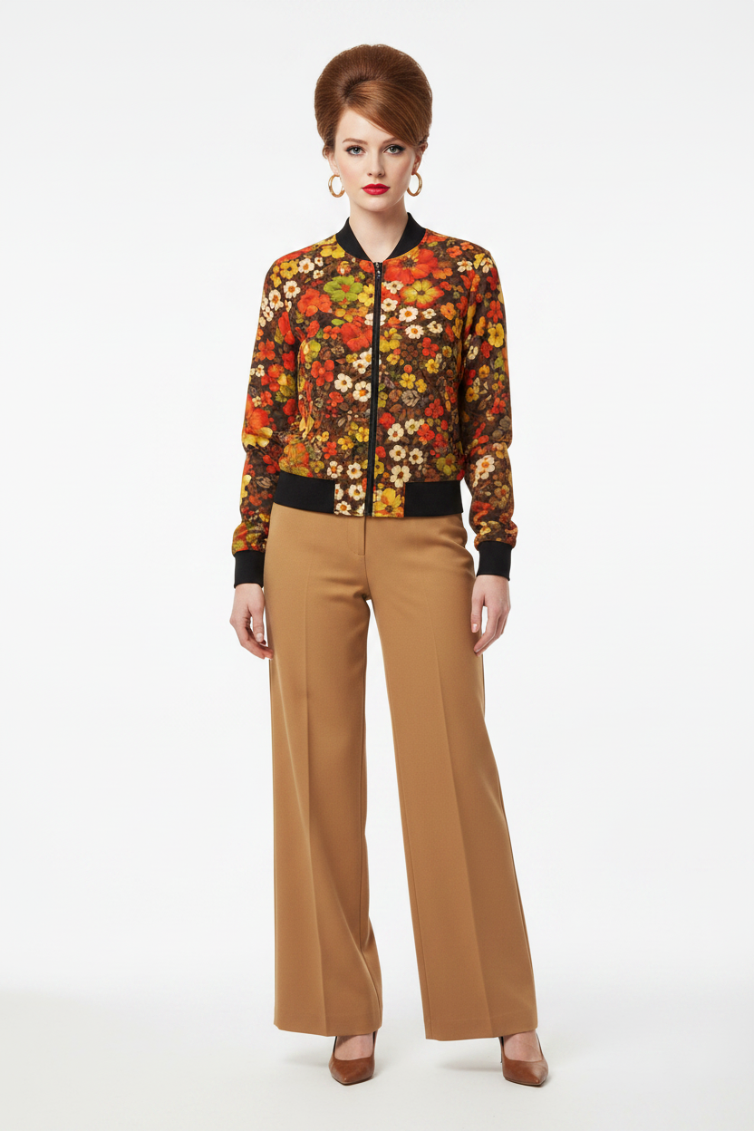 Retro Fall Floral Bomber modelka 1