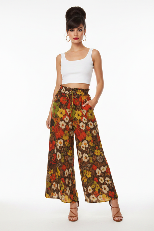 Retro Floral Palazzo Pants — Front