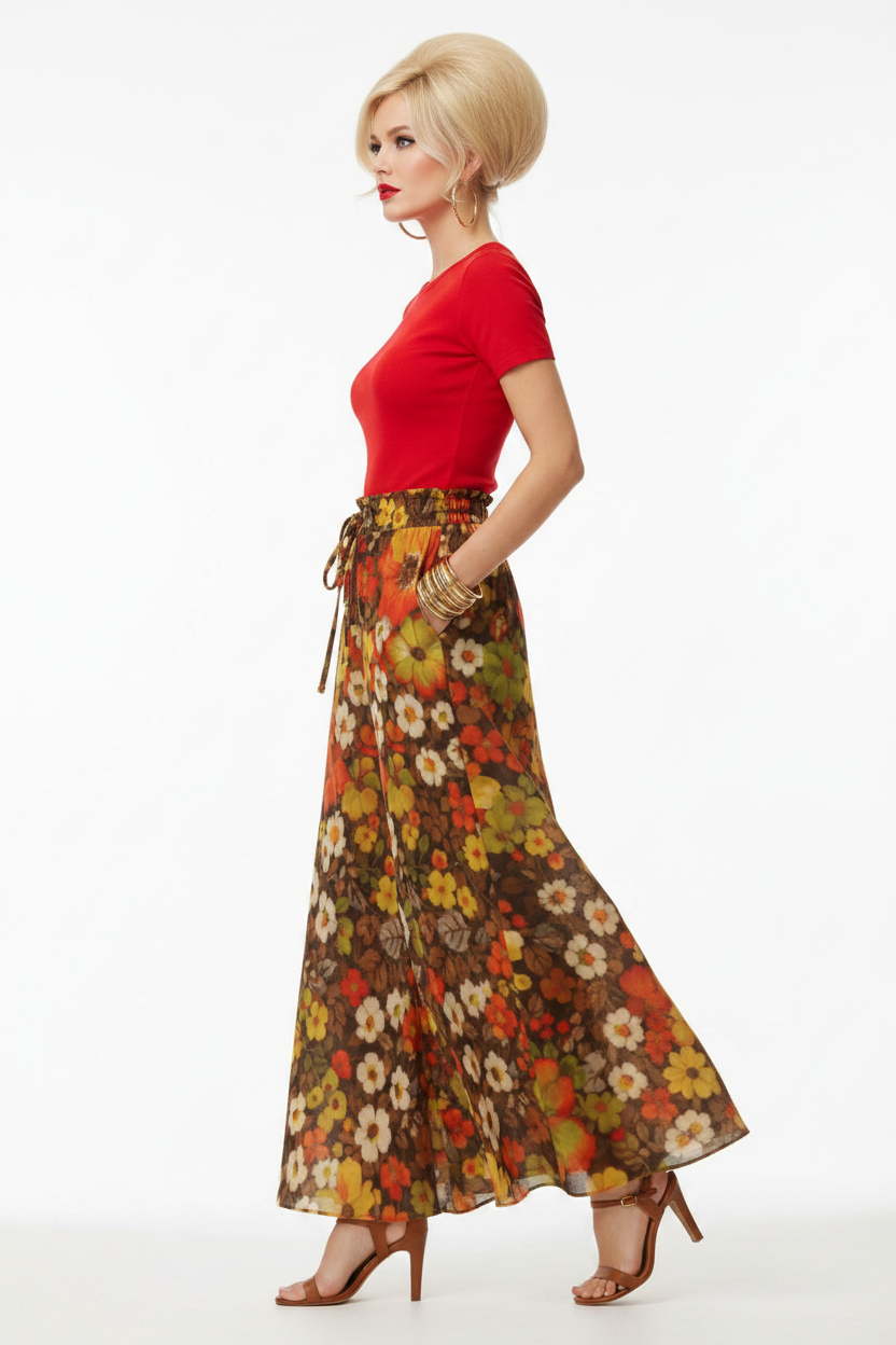 Retro Floral Palazzo Pants — Side