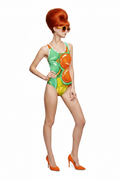 Retro Orange Teal Swimsuit — ruda z bouffant + pomarańczowe stiletto