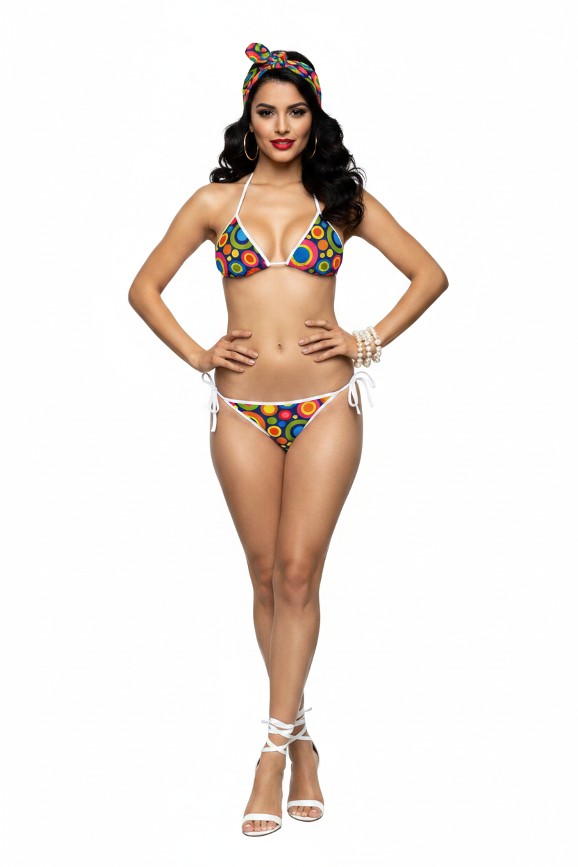 Retro Rainbow Circle Bikini — Latina model