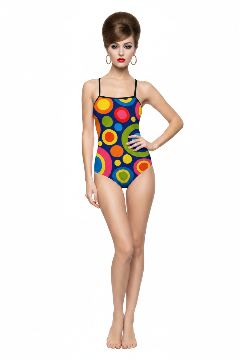 Retro Rainbow Circle Swimsuit Model