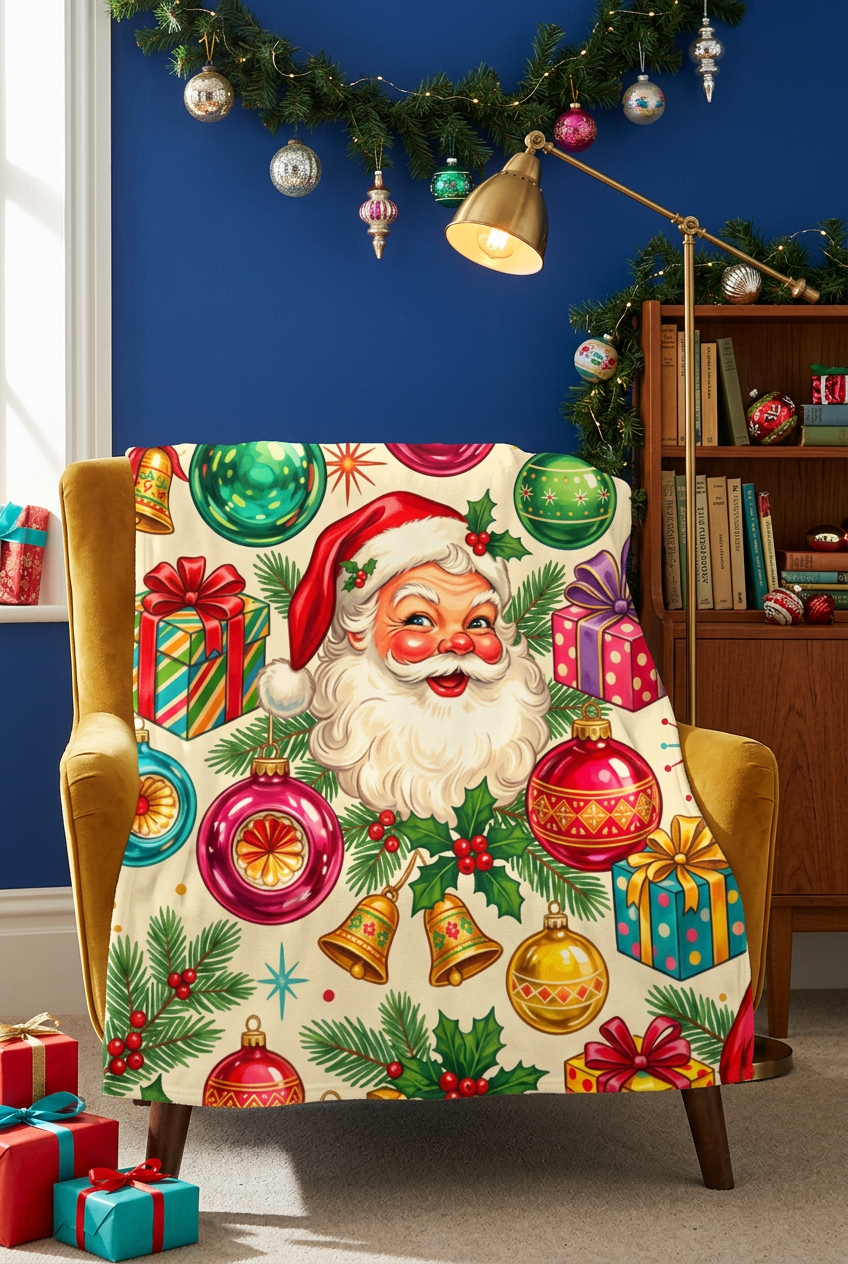 Retro Santa Blanket w kąciku do czytania 60s