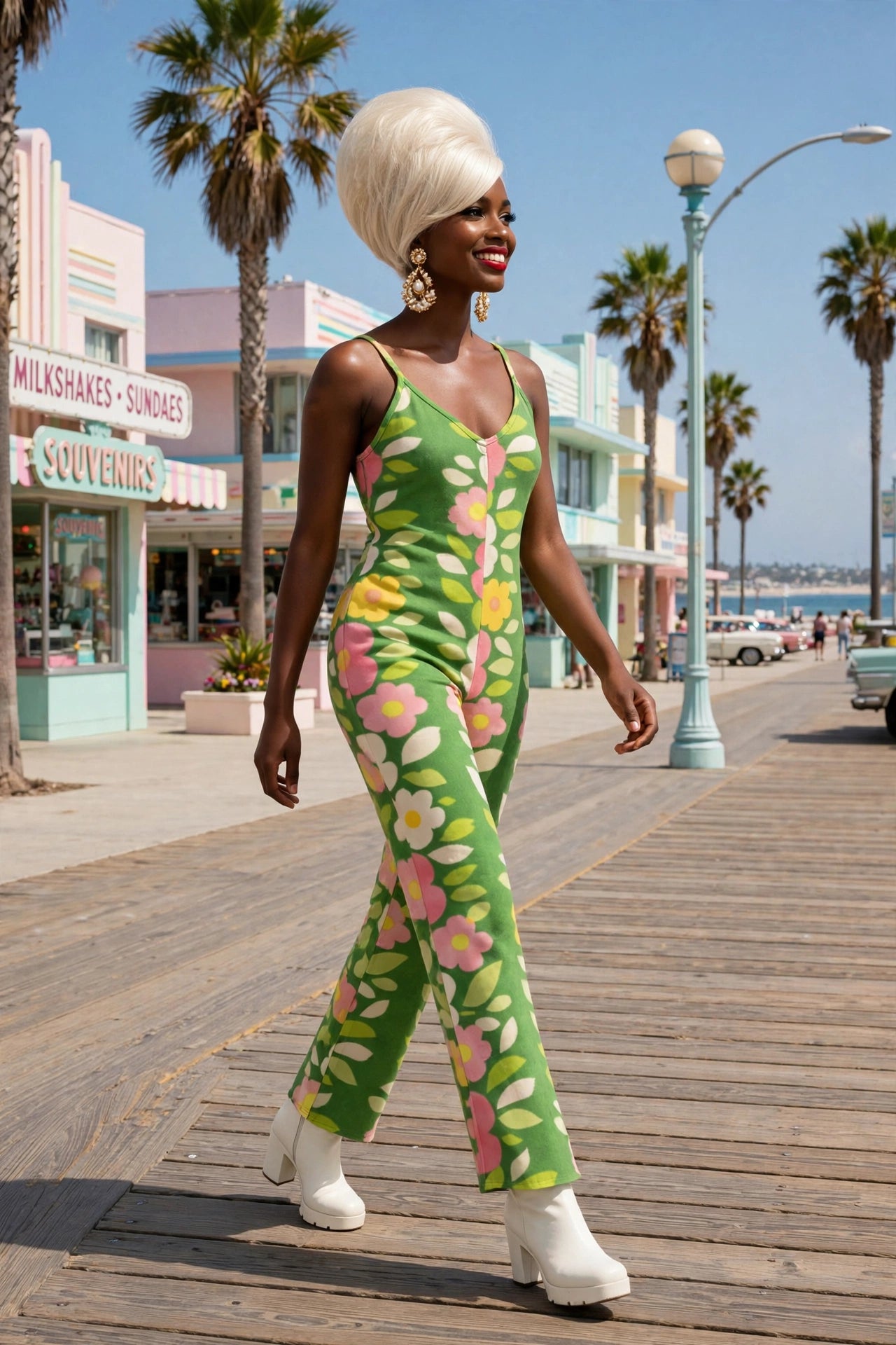 Green Bloom - 60s Floral Jumpsuit