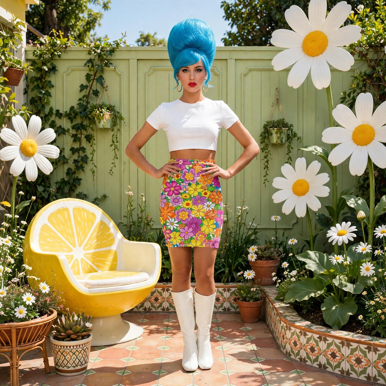Flower Child Bloom - Psychedelic Daisy Pencil Skirt