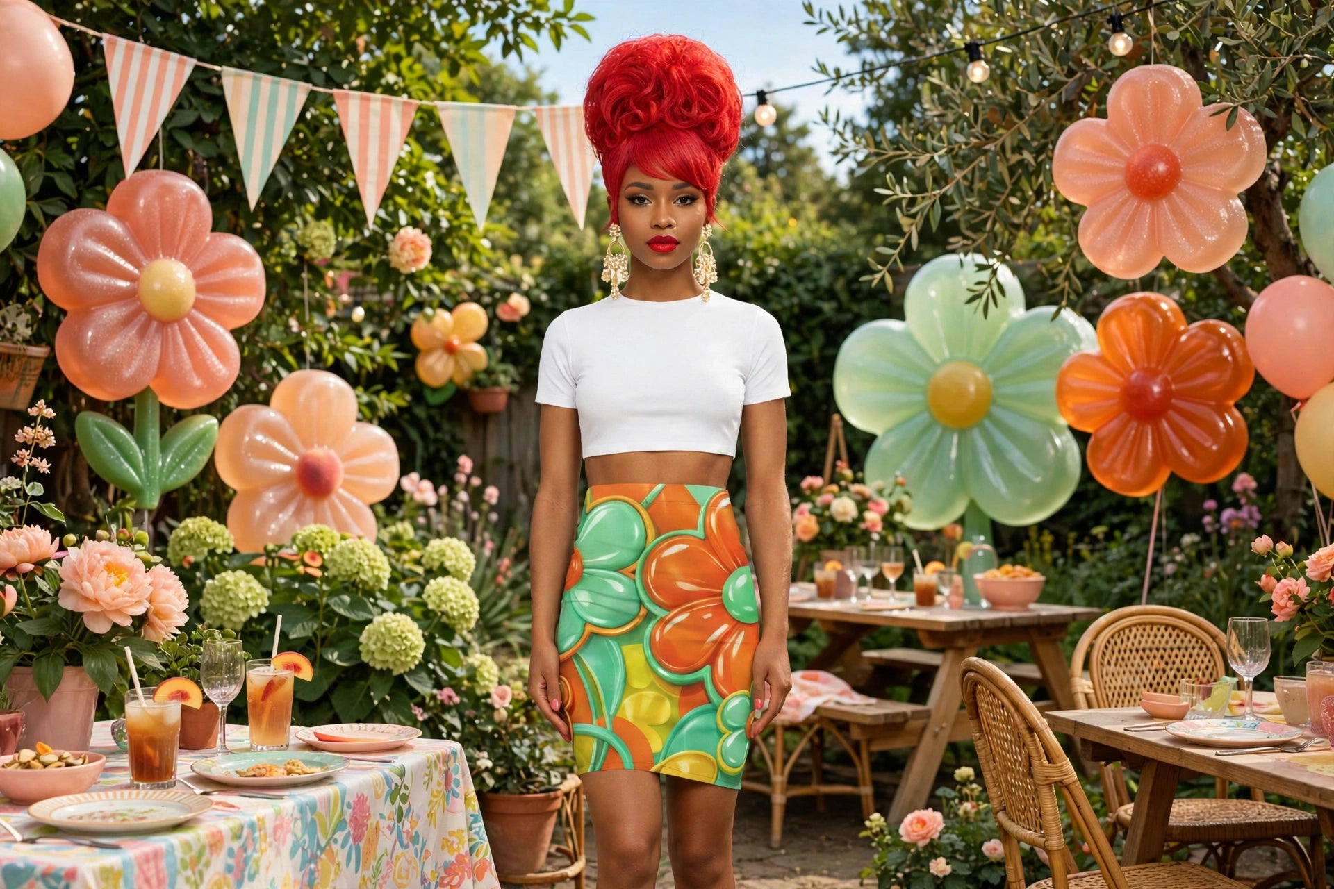 Gummy Bloom - 3D Retro Floral Pencil Skirt