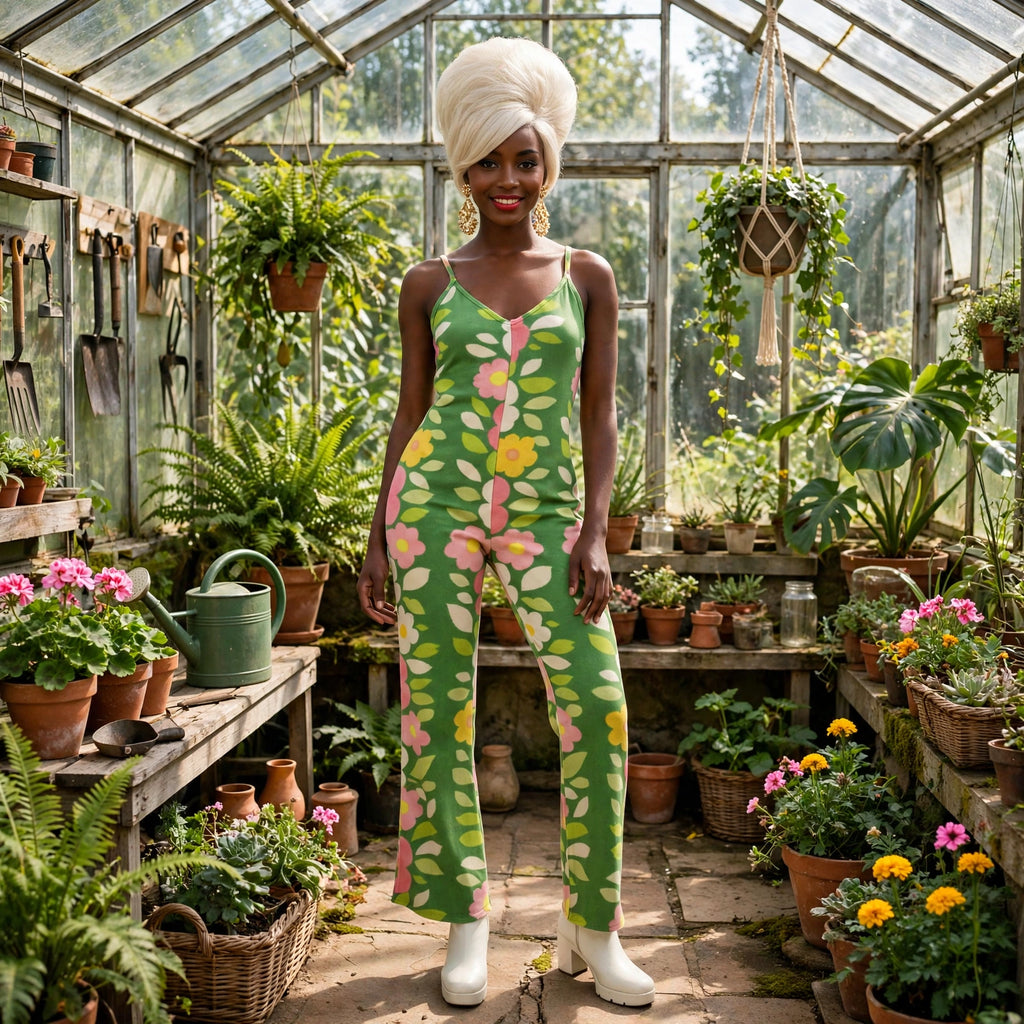 Green Bloom - 60s Floral Jumpsuit