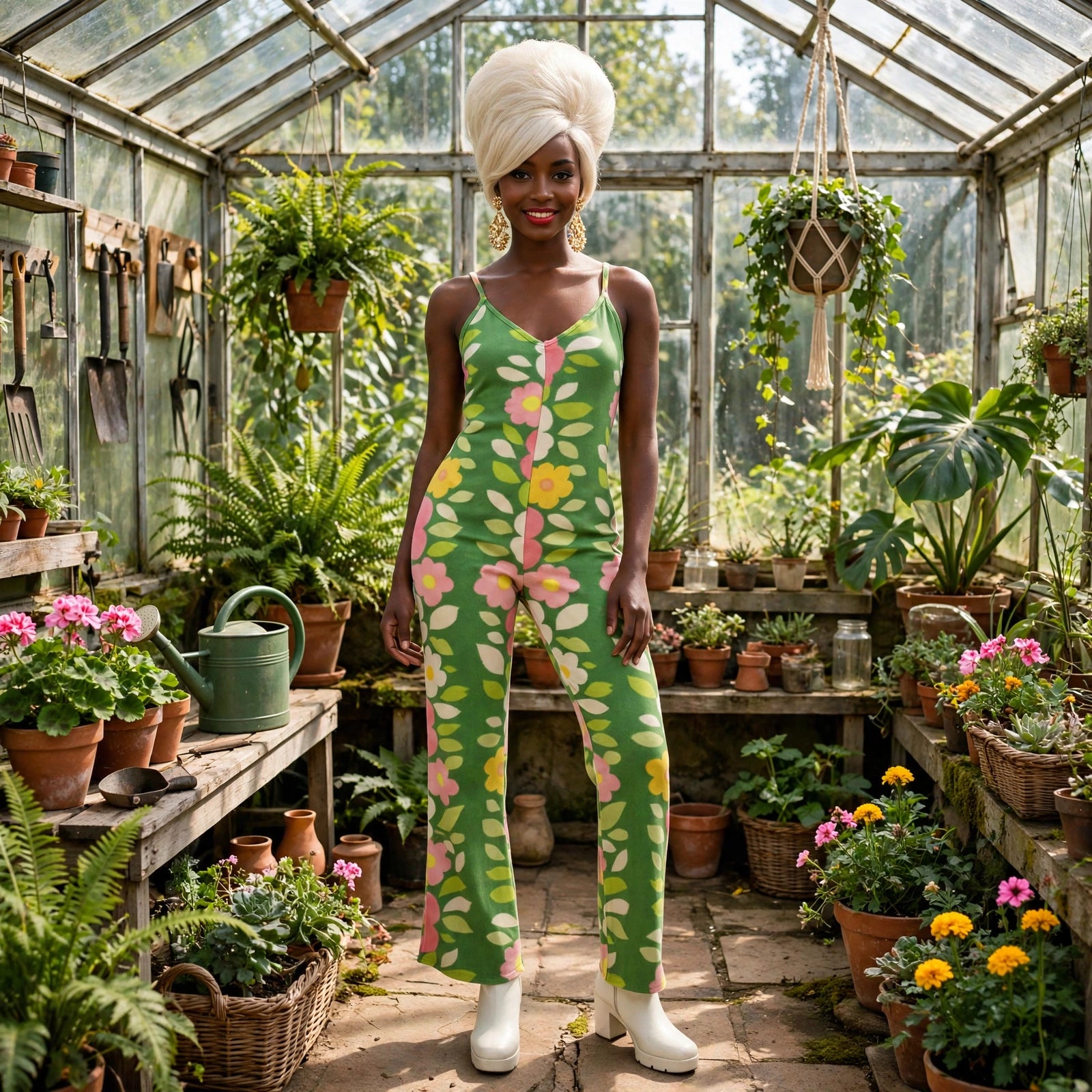 Green Bloom - 60s Floral Jumpsuit