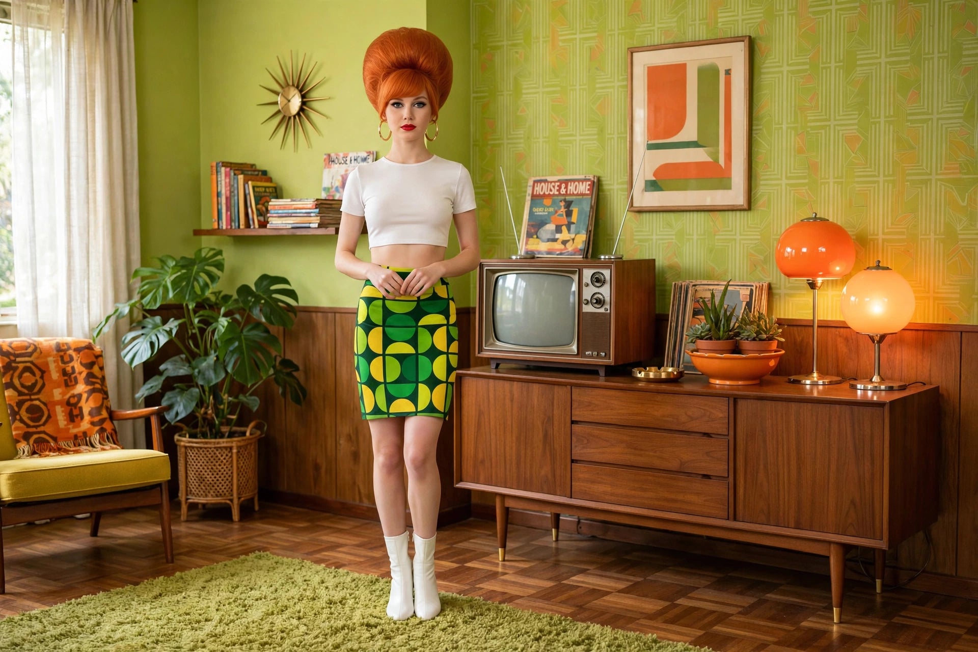 Midcentury Matrix - Green Geometric Pencil Skirt
