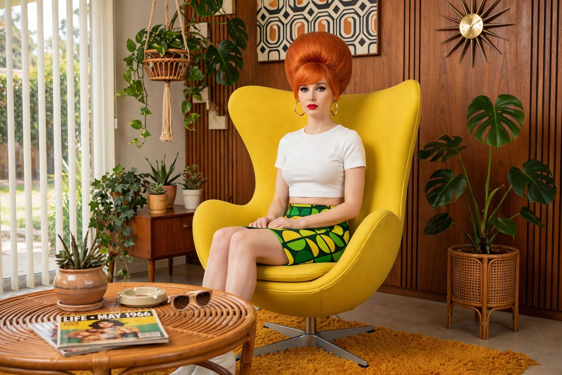 Midcentury Matrix - Green Geometric Pencil Skirt