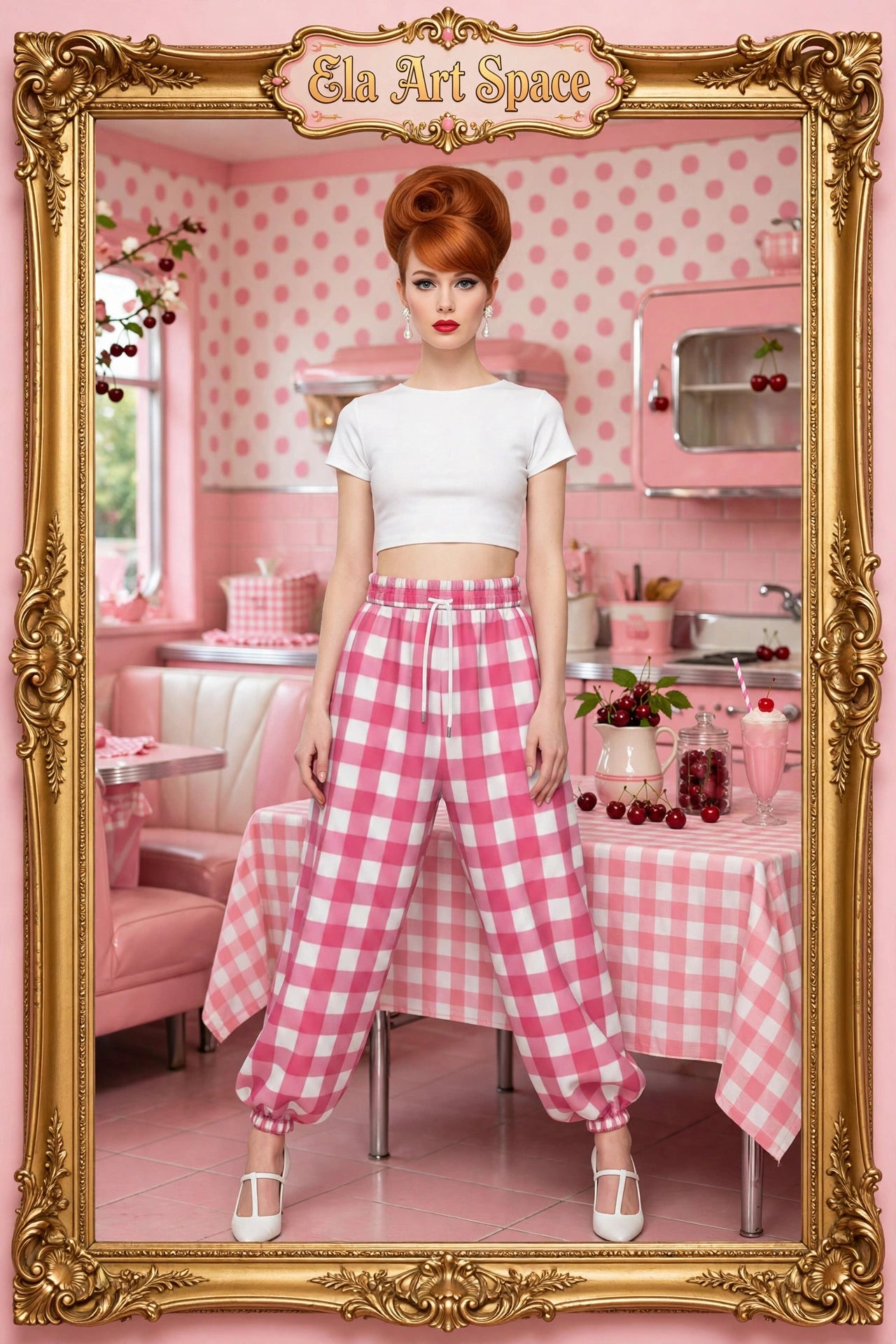 Pink Gingham Lantern Pants