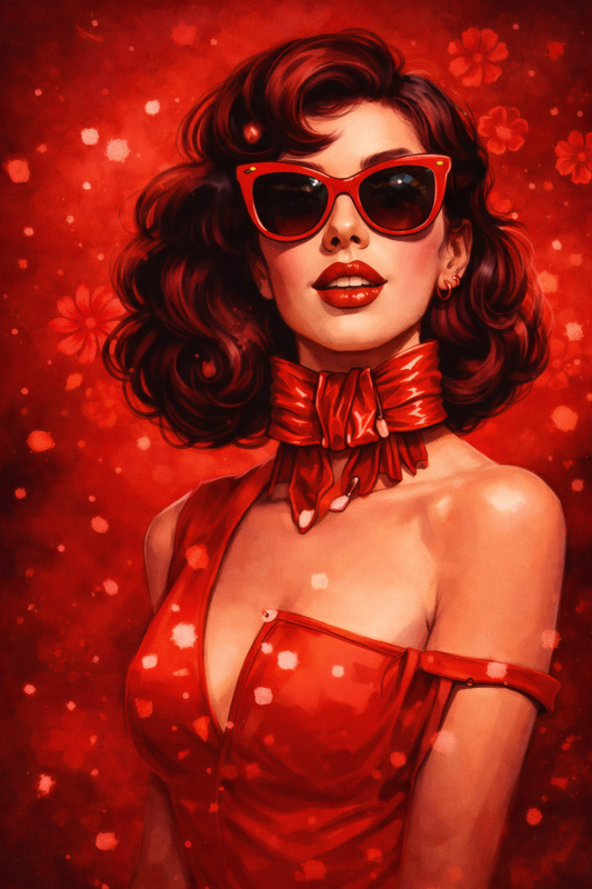 Retro Scarlet Glamour - Premium Digital Art (JPG).