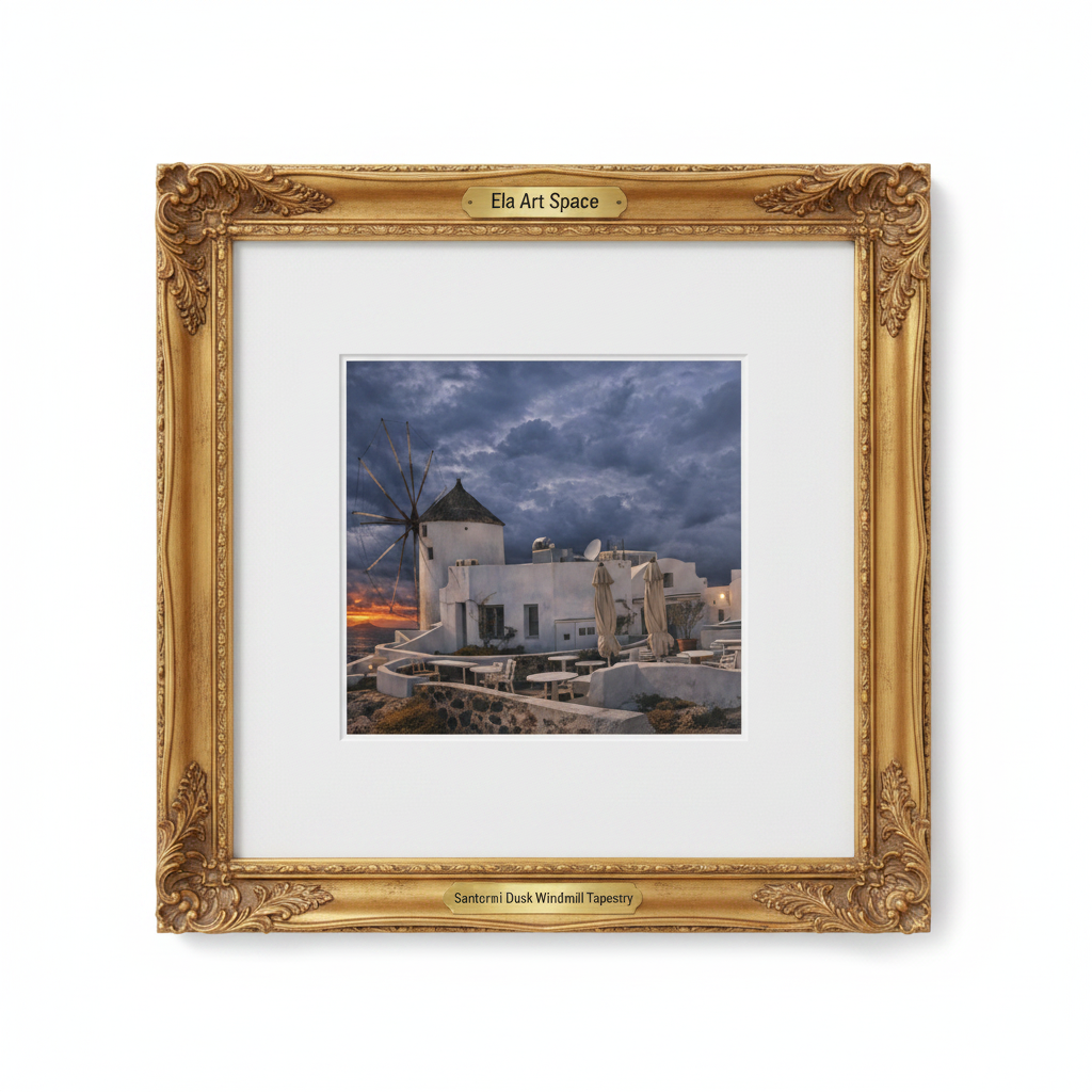 Santorini Dusk Tapestry złota rama
