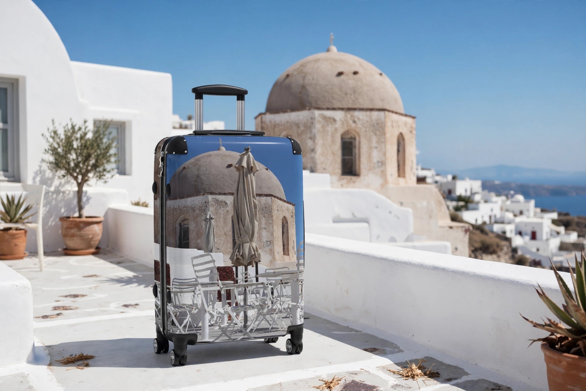 Empty Cafe Suitcase - Ghost Dome Oia Luggage | My Original Photo