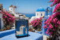 Ghost Oia Windmill & Blue Bell Suitcase - Santorini White Windmill Original Photo Luggage - Hard Shell Spinner