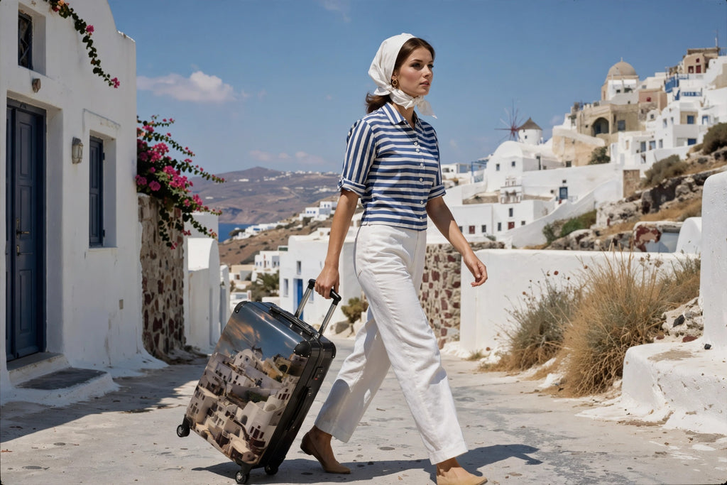 Oia White Village Windmill Suitcase - Santorini Sunset Houses Luggage | Original Photo