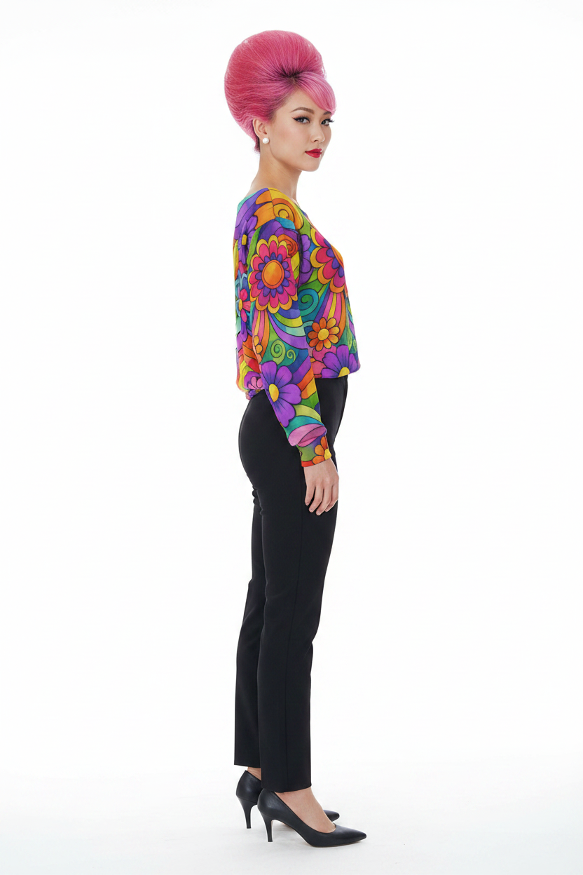 Side — Azjatka, różowy bouffant, UNTUCKED