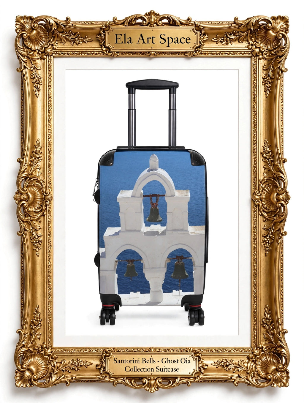 Santorini Bells Suitcase - Oia White Belltower Over Aegean Blue Luggage | My Original Photo