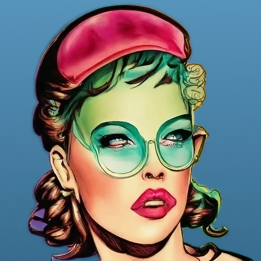 Retro Pop Art Woman Print, Vibrant 90s Aesthetic Digital Art, High-Quality Graphic Tee Design