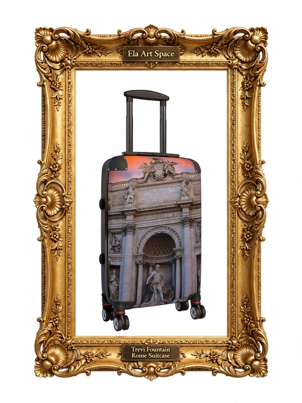 Trevi Fountain Rome Suitcase - Sunset Pink Sky Luggage | Original Photo