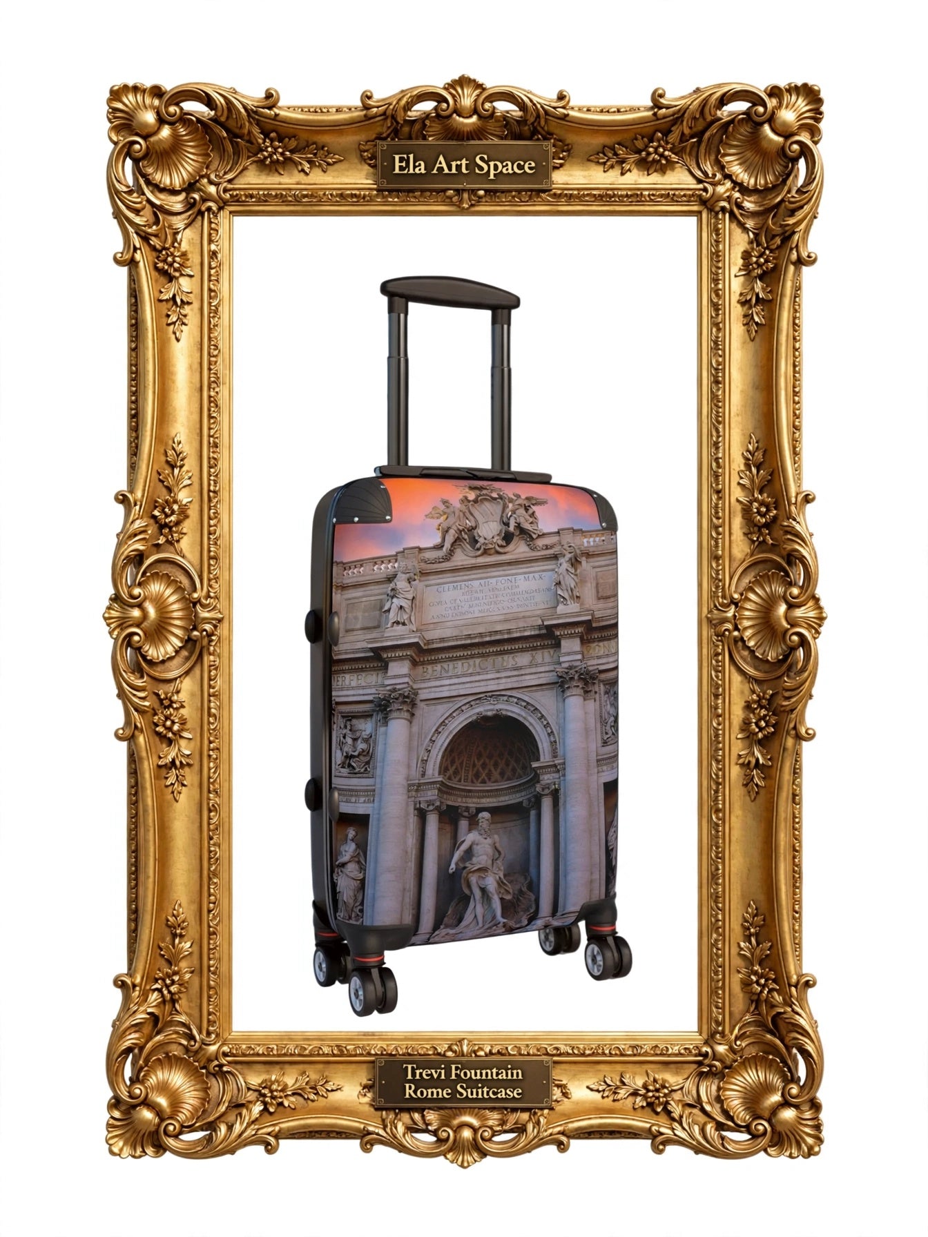Trevi Fountain Rome Suitcase - Sunset Pink Sky Luggage | Original Photo