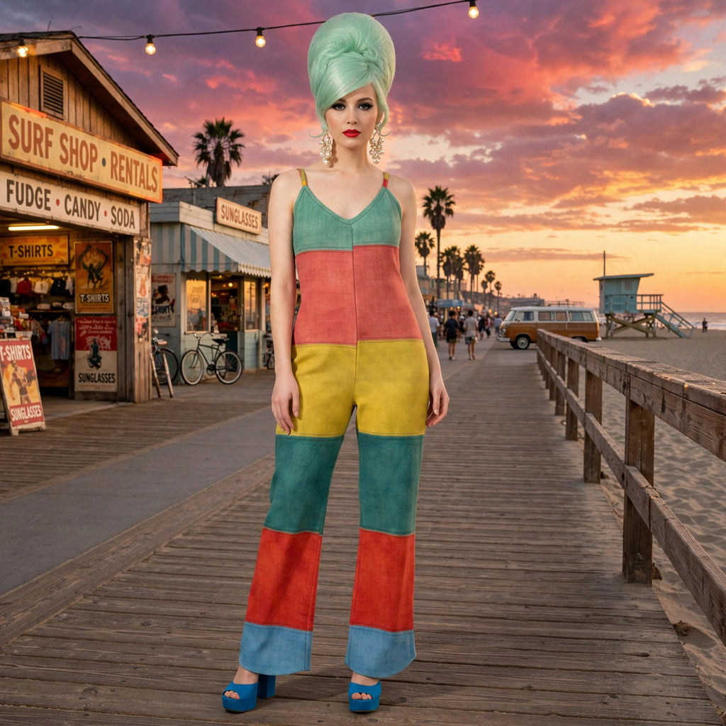 Colorblock Sunset - 60s Stripe Jumpsuit