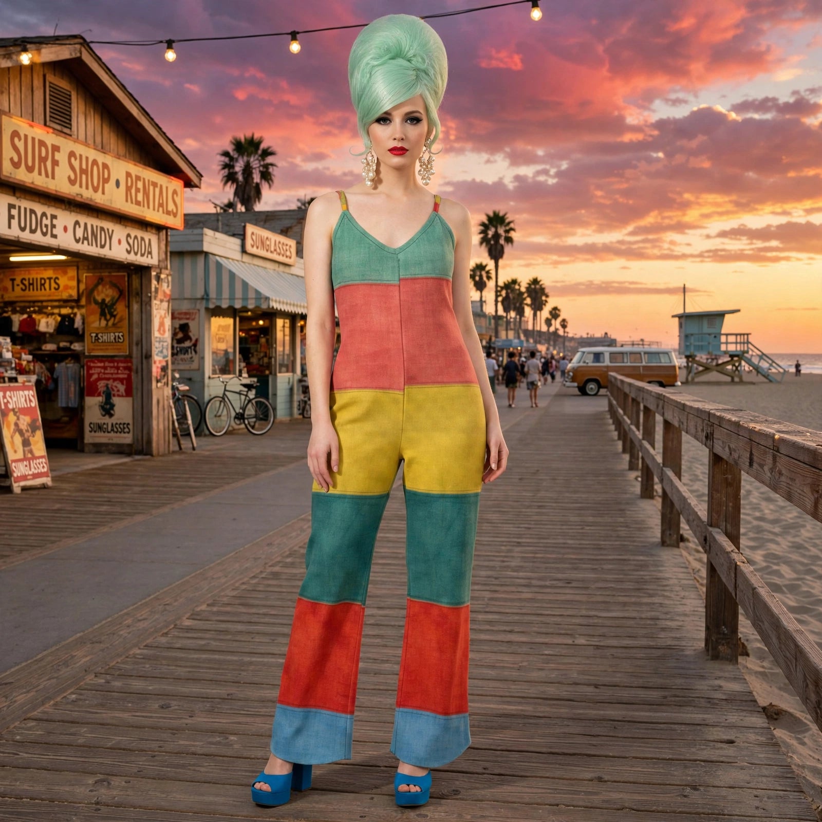 Colorblock Sunset - 60s Stripe Jumpsuit