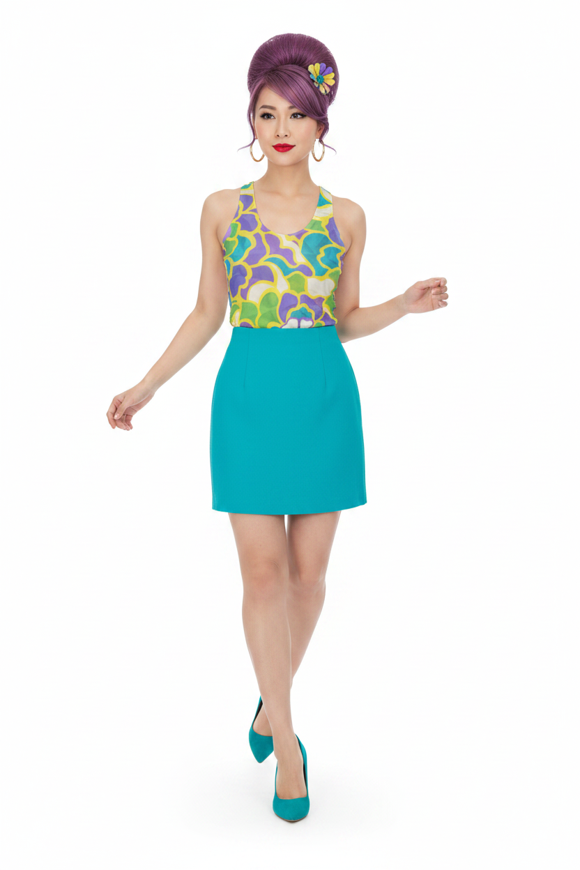 Walking — Azjatka, fioletowy bouffant, tucked