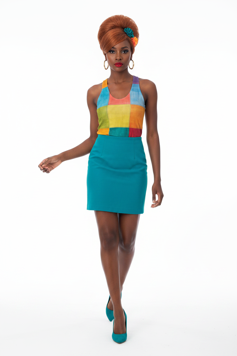 Walking — czarna, miedziany bouffant, tucked