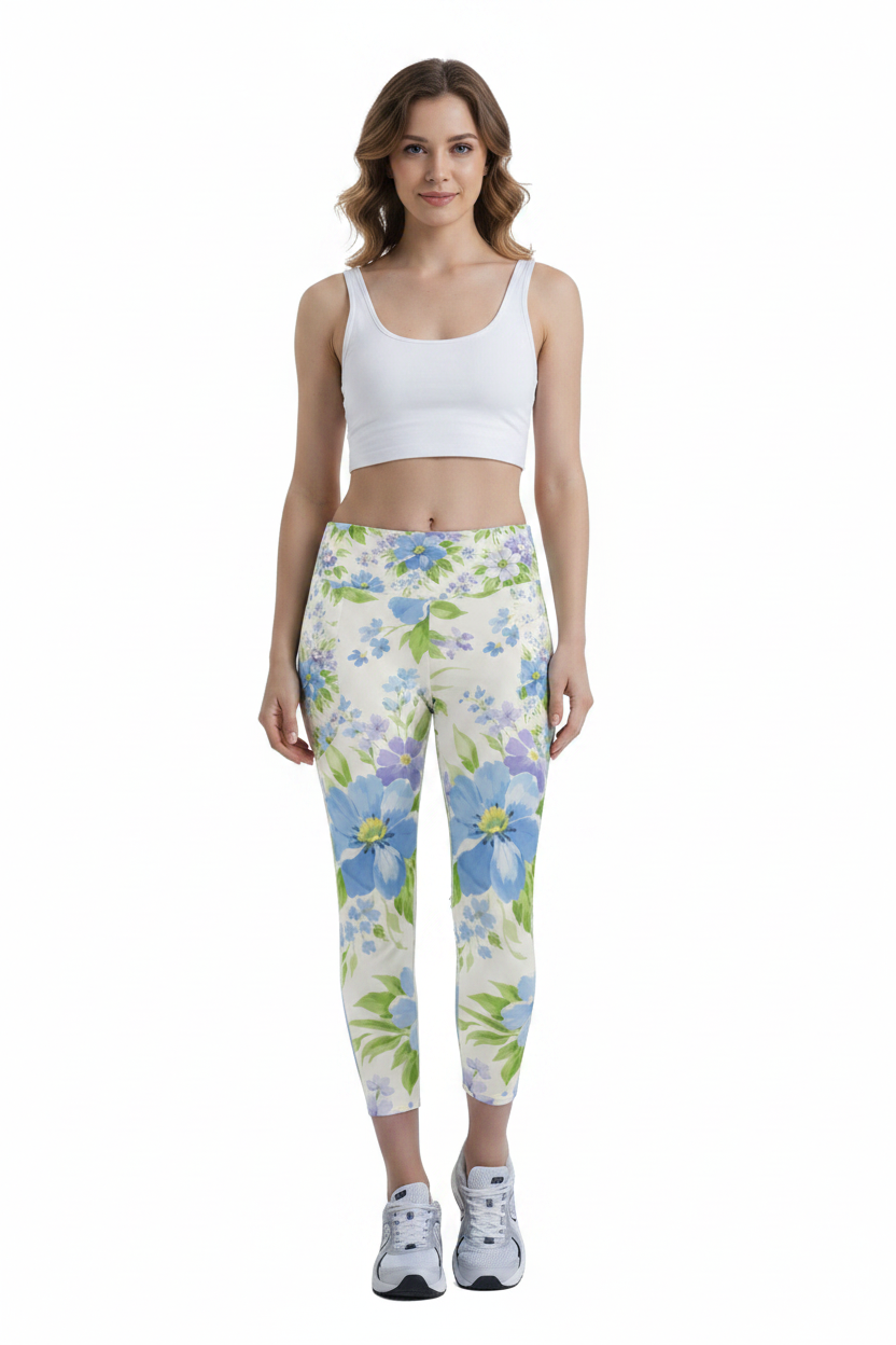 Watercolor Blue Floral Leggings
