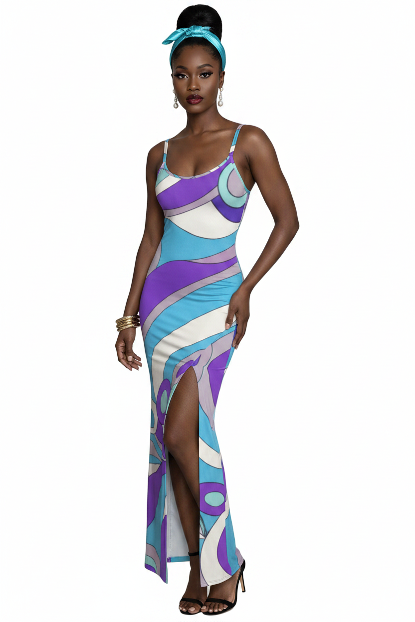 Wave Swirl Slit Dress Model 2