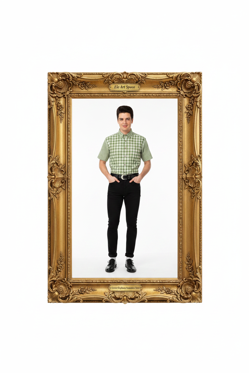 Złota rama — Green Gingham Hawaiian Shirt