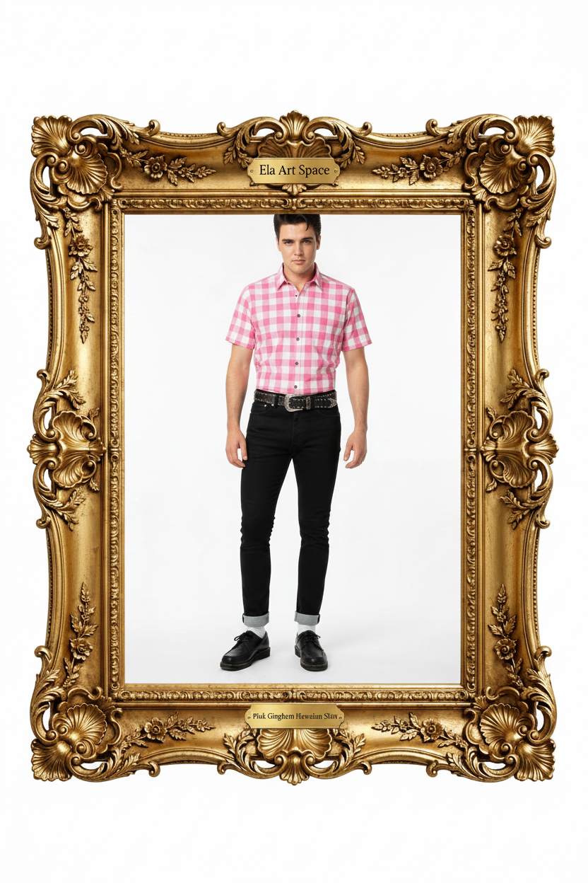Złota rama — Pink Gingham Hawaiian Shirt