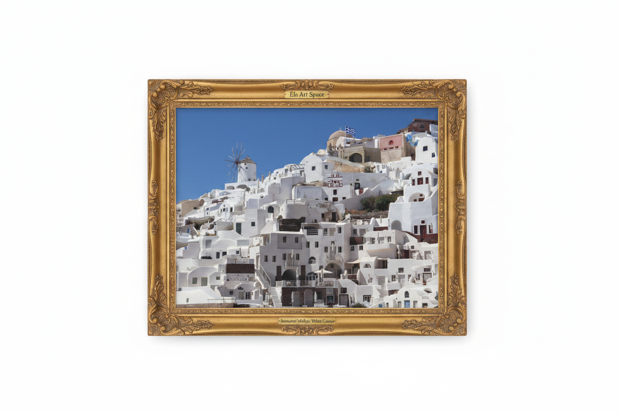 Złota rama — Santorini Midday White Canvas